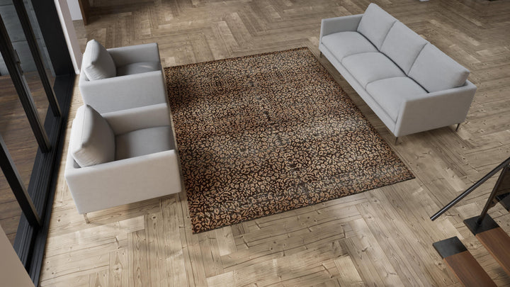 Brown Transitional Wool Rug - 8'x 10'