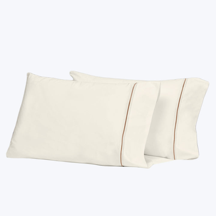 Gramercy Sheets & Pillowcases, Ivory/Coffee Pillowcase Pair / Standard
