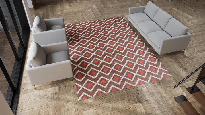 Red & Brown Flatweave Cotton Rug - 8'10" x 11'10"