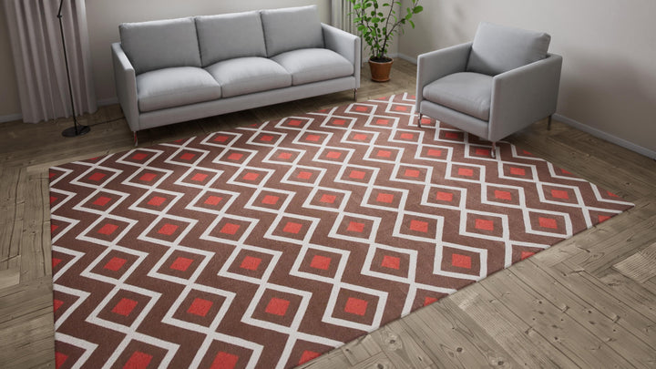 Red & Brown Flatweave Cotton Rug - 8'10" x 11'10"