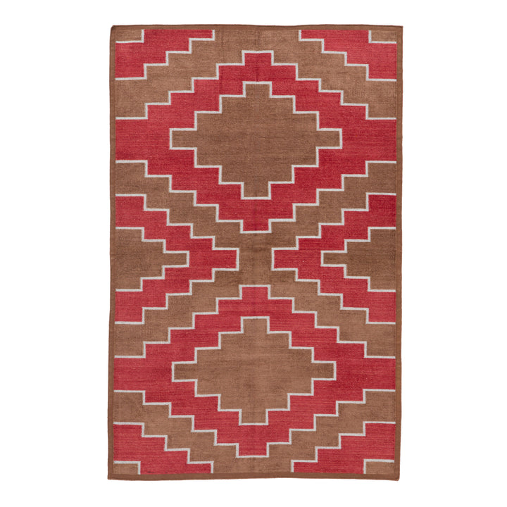 Brown and Red Flatweave Chenille Rug - 3'6" x 5'6"