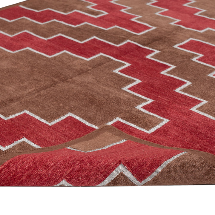 Brown and Red Flatweave Chenille Rug - 3'6" x 5'6"