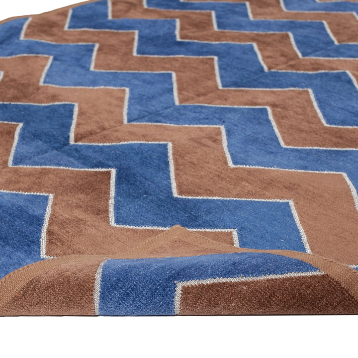 Brown and Blue Flatweave Chenille Rug - 3'6" x 5'6"