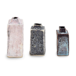Unique rectangular ceramic vase with speckled glaze, modern design. - hover