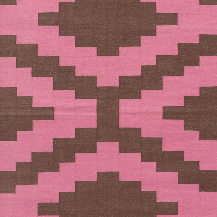 Pink and Brown Geometric Flatweave Cotton Rug - 3'6" x 5'6"