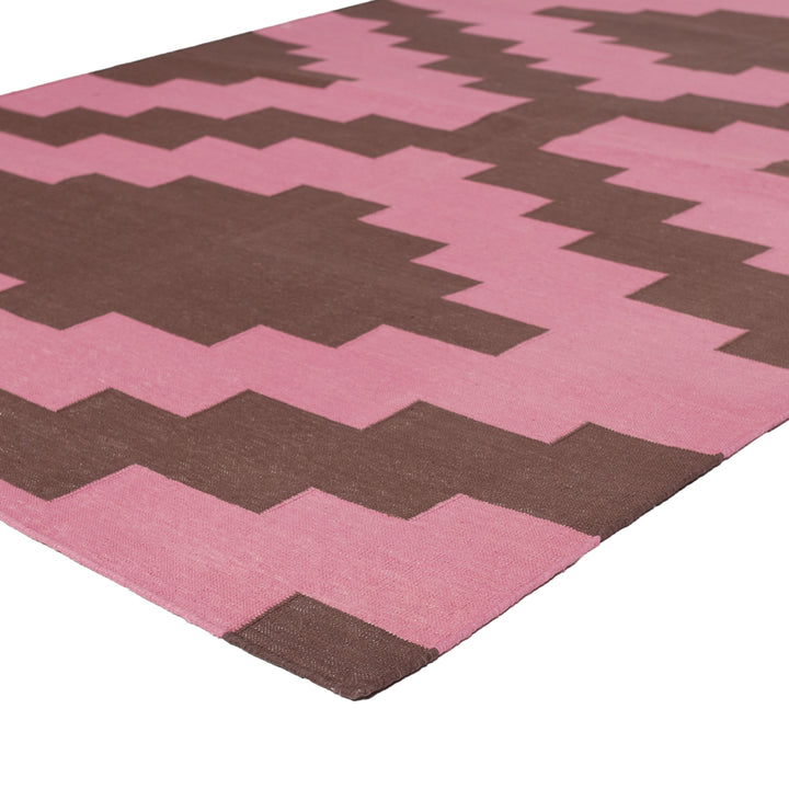 Pink and Brown Geometric Flatweave Cotton Rug - 3'6" x 5'6"