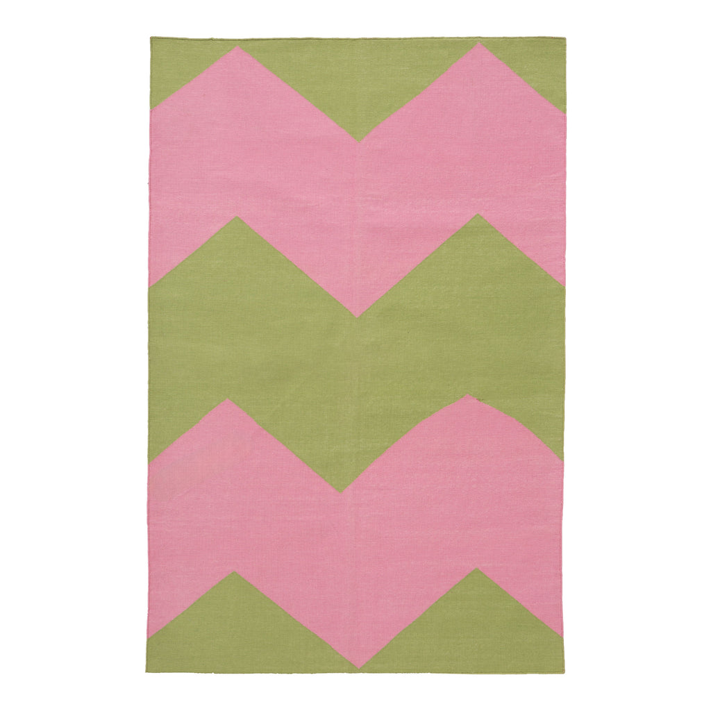 Green and Pink Chevron Flatweave Cotton Rug - 3'6" x 5'6"