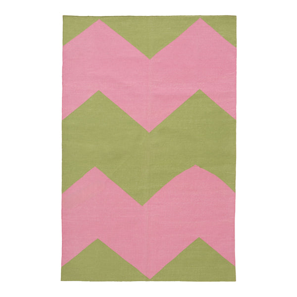 Green and Pink Chevron Flatweave Cotton Rug - 3'6" x 5'6"