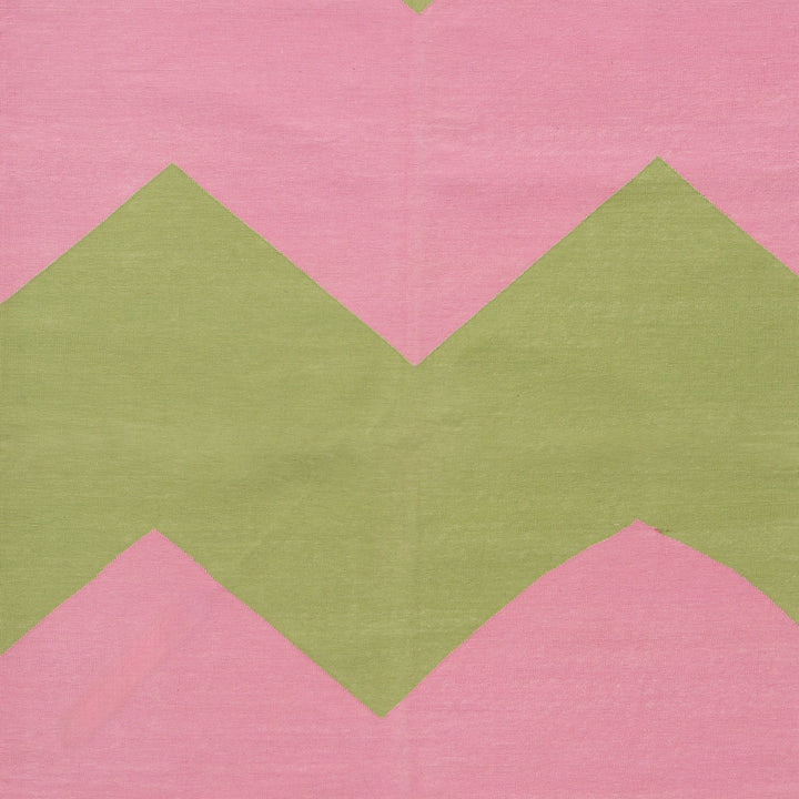 Green and Pink Chevron Flatweave Cotton Rug - 3'6" x 5'6"