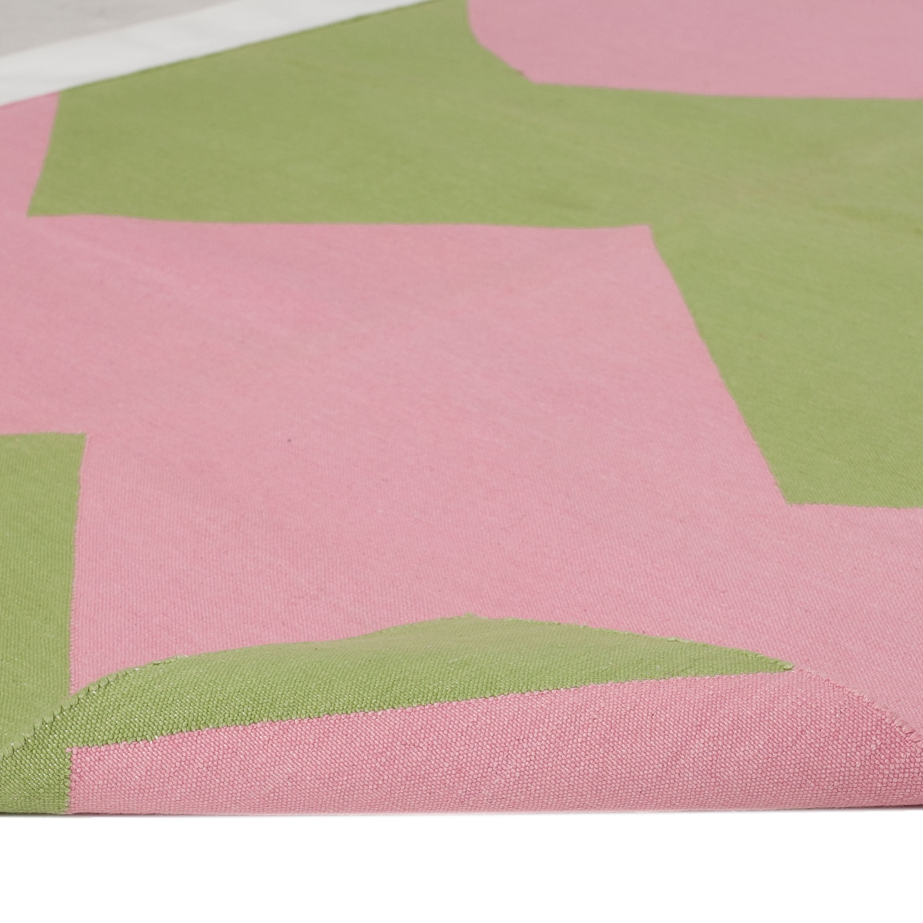 Green and Pink Chevron Flatweave Cotton Rug - 3'6" x 5'6"