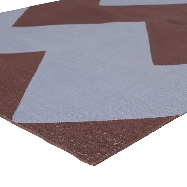 Blue and Brown Chevron Flatweave Cotton Rug - 3'6" x 5'6"