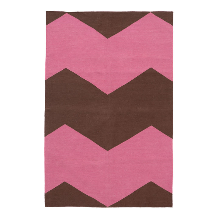 Pink and Brown Chevron Flatweave Cotton Rug - 3'6" x 5'6"