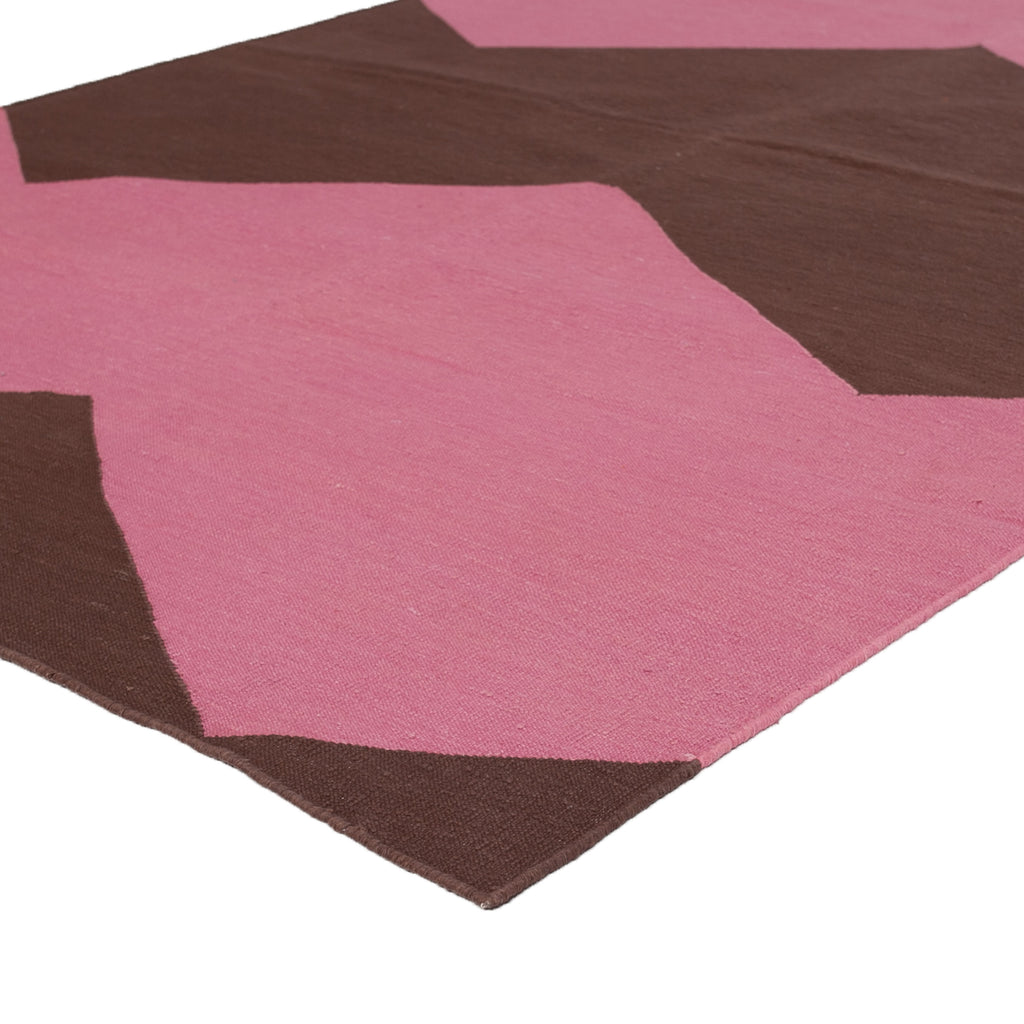 Pink and Brown Chevron Flatweave Cotton Rug - 3'6" x 5'6"
