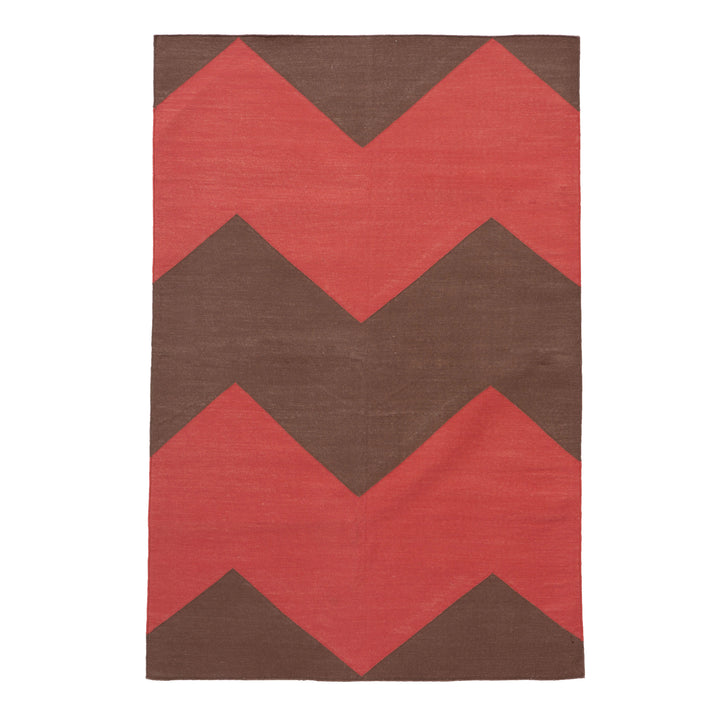 Red and Brown Chevron Flatweave Cotton Rug - 3'6" x 5'6"