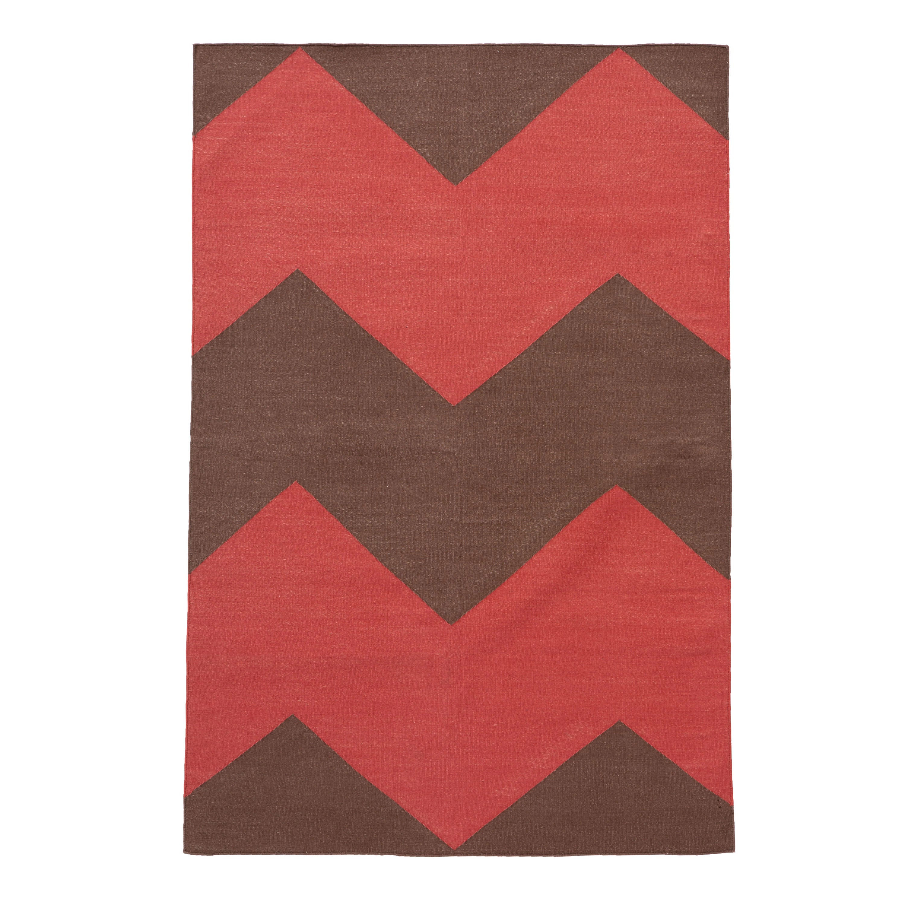 Red and Brown Chevron Flatweave Cotton Rug - 3'6" x 5'6"