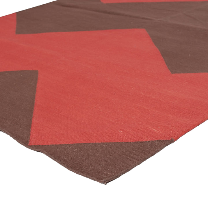 Red and Brown Chevron Flatweave Cotton Rug - 3'6" x 5'6"