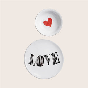Ornate vintage LOVE badge with decorative elements on white background. - hover