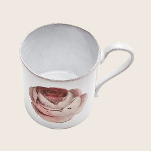 Elegant white mug with floral design and pink rose motif. - hover