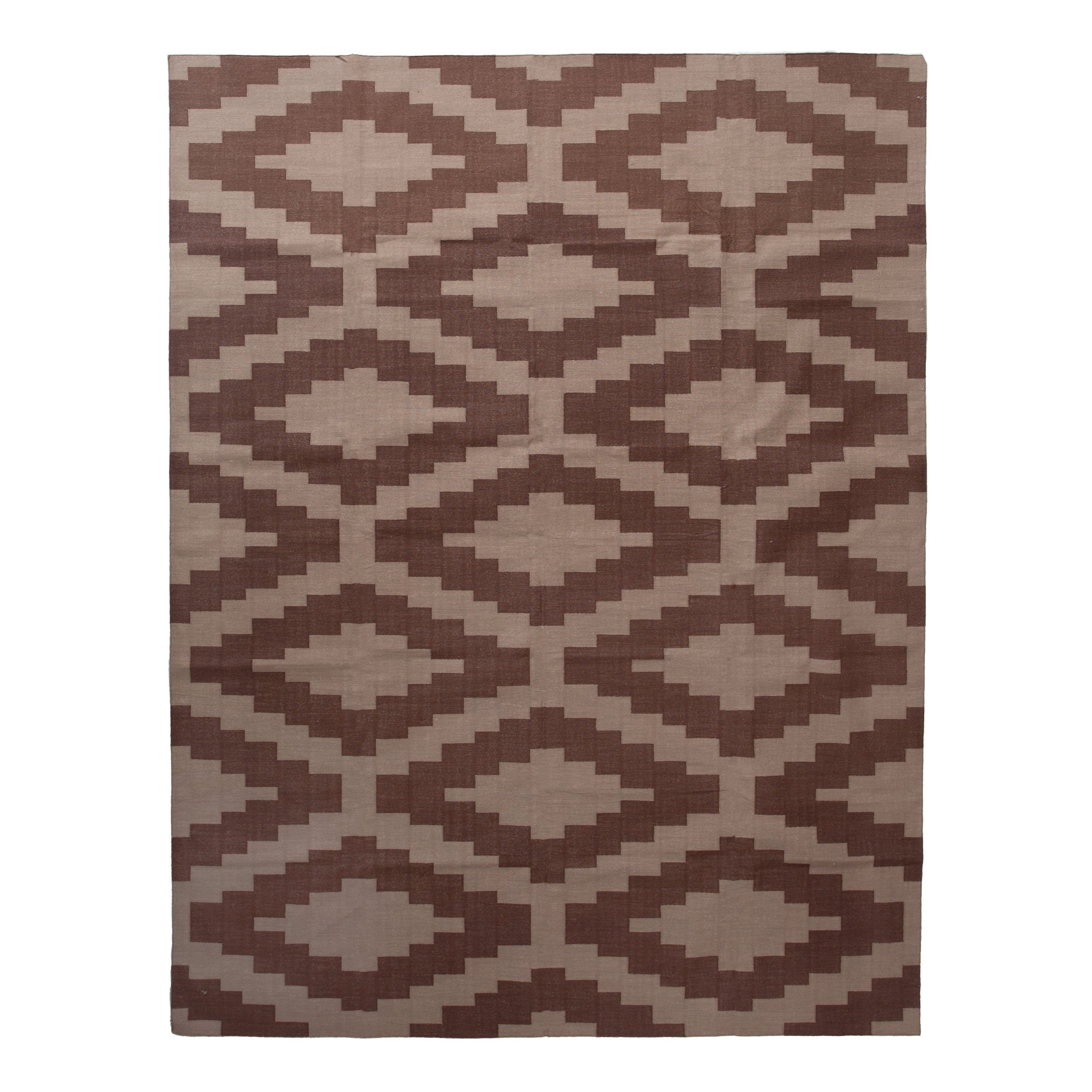 Cream and Brown Flatweave Cotton Rug - 8'1" x 11'1" Default Title