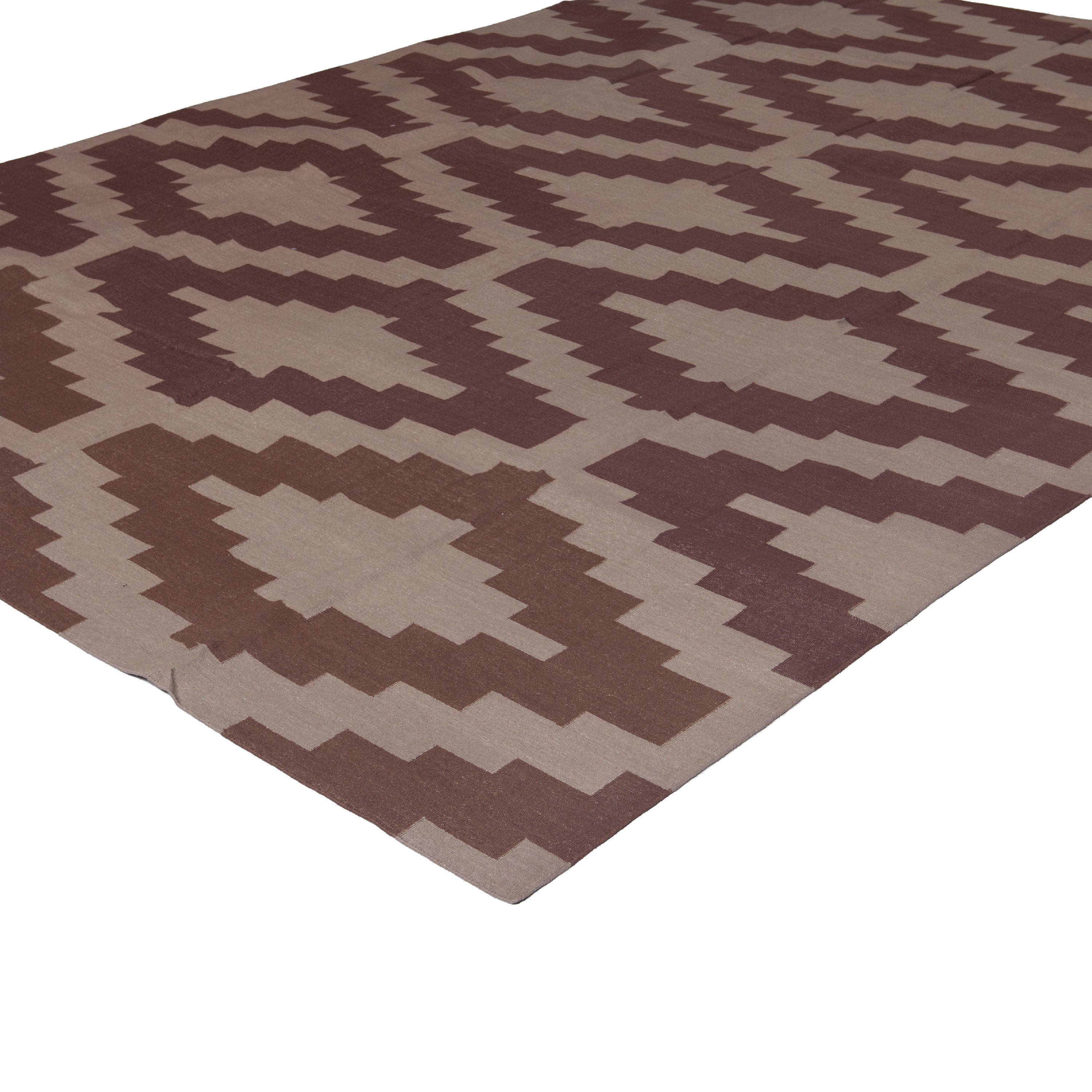 Cream and Brown Flatweave Cotton Rug - 8'1" x 11'1" Default Title