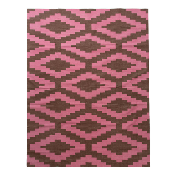 Pink and Brown Geometric Flatweave Cotton Rug - 8'1" x 11'1" Default Title