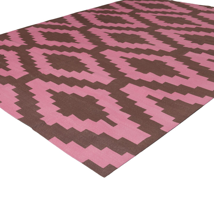 Pink and Brown Geometric Flatweave Cotton Rug - 8'1" x 11'1" Default Title