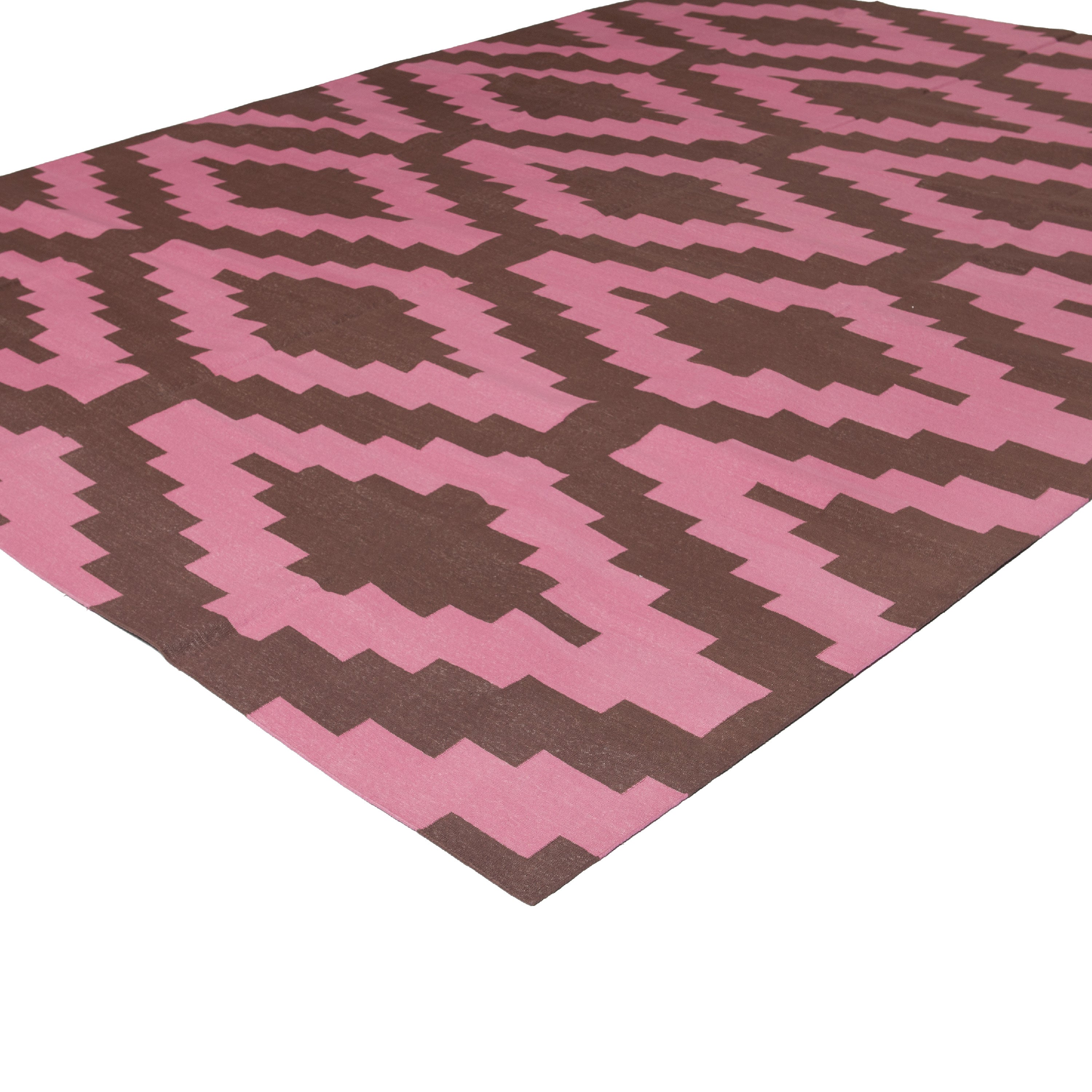 Pink and Brown Geometric Flatweave Cotton Rug - 8'1" x 11'1" Default Title