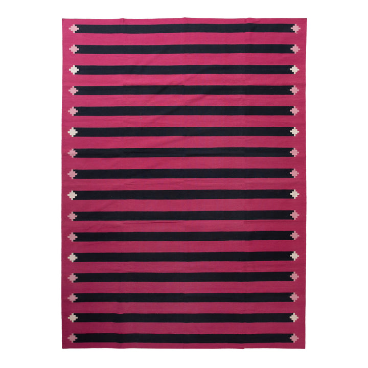 Pink and Navy Striped Flatweave Cotton Rug - 8'1" x 11'1" Default Title