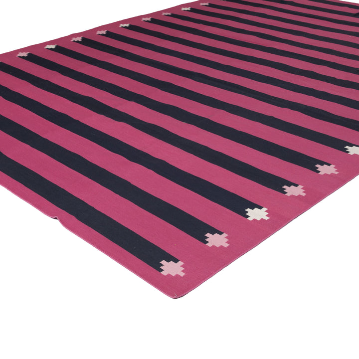 Pink and Navy Striped Flatweave Cotton Rug - 8'1" x 11'1" Default Title
