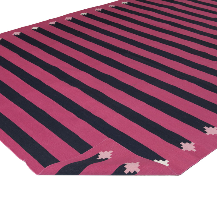 Pink and Navy Striped Flatweave Cotton Rug - 8'1" x 11'1" Default Title