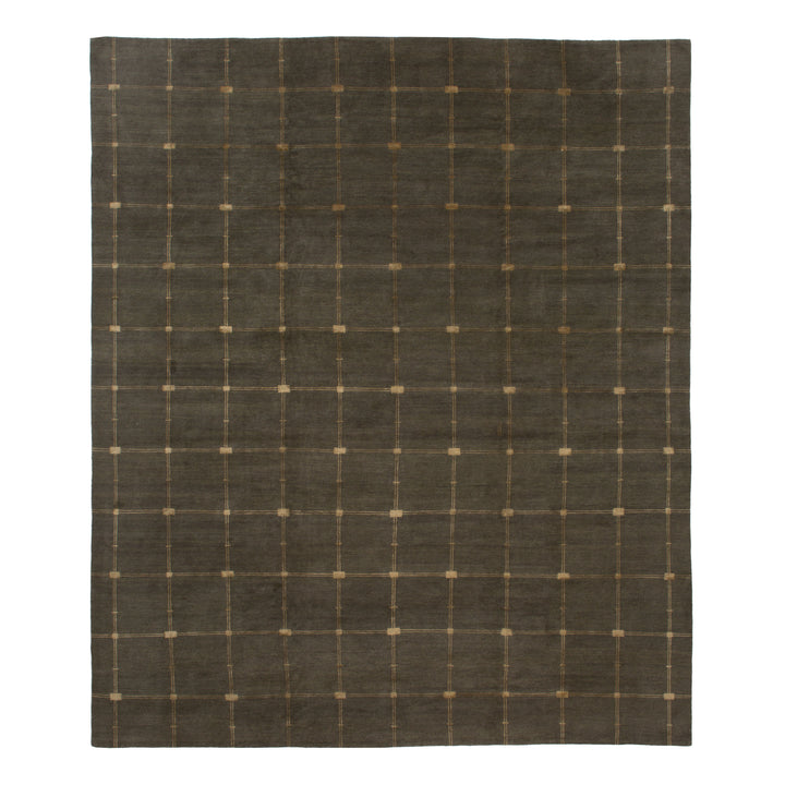 Green Modern Wool Silk Blend Rug - 11'5" x 12'1"