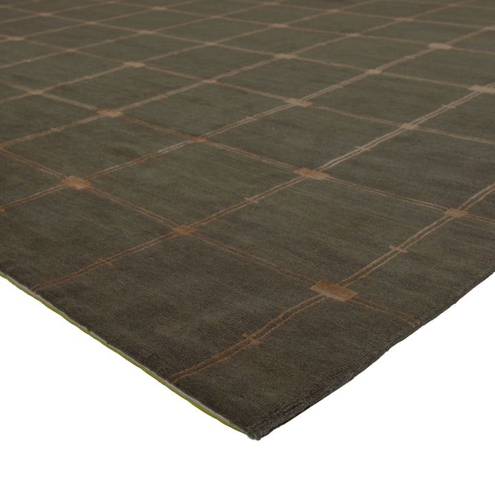 Green Modern Wool Silk Blend Rug - 11'5" x 12'1"