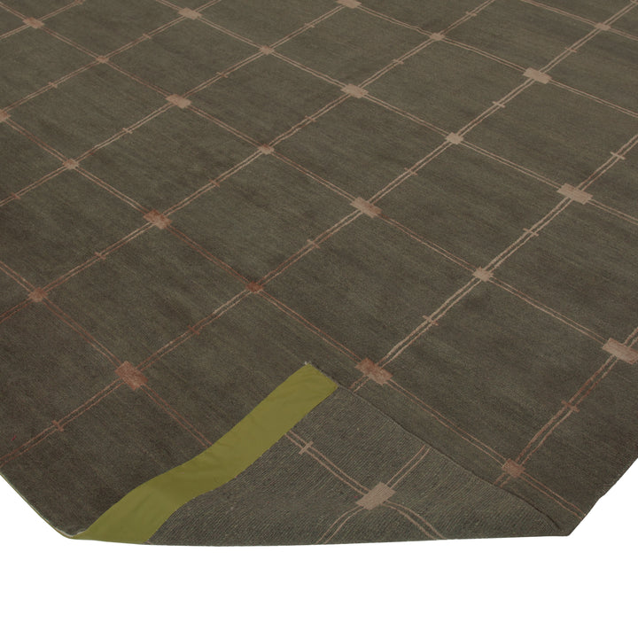 Green Modern Wool Silk Blend Rug - 11'5" x 12'1"