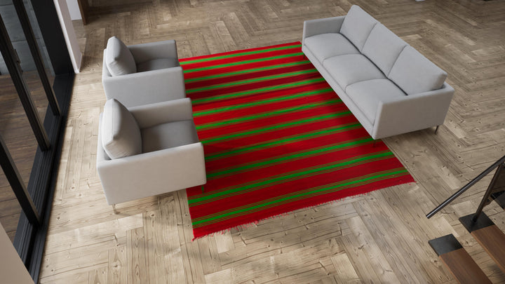 Red Flatweave Wool Rug - 8' x 11'