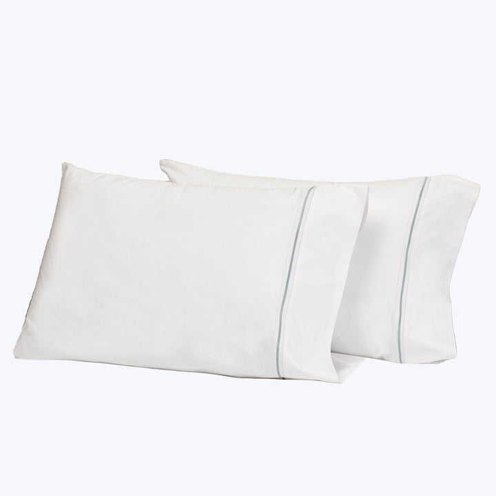 Gramercy Sheets & Pillowcases, White/Wilton Blue Pillowcase Pair / Standard