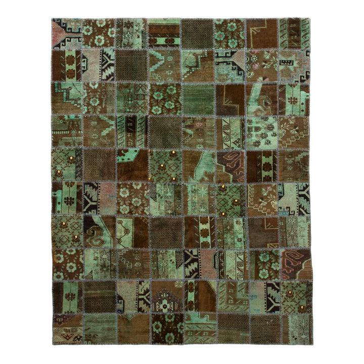 Green Vintage Patchwork Wool Rug - 8' x 10' Default Title