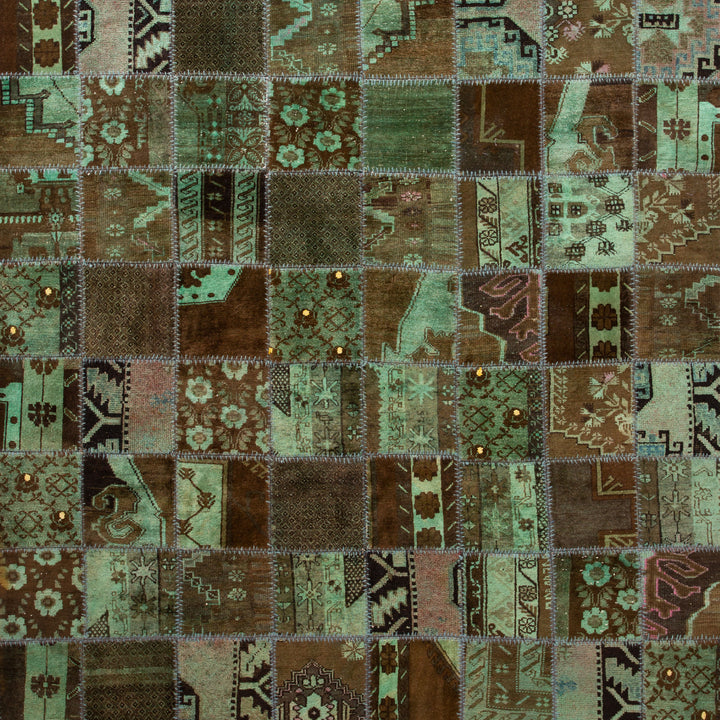 Green Vintage Patchwork Wool Rug - 8' x 10' Default Title