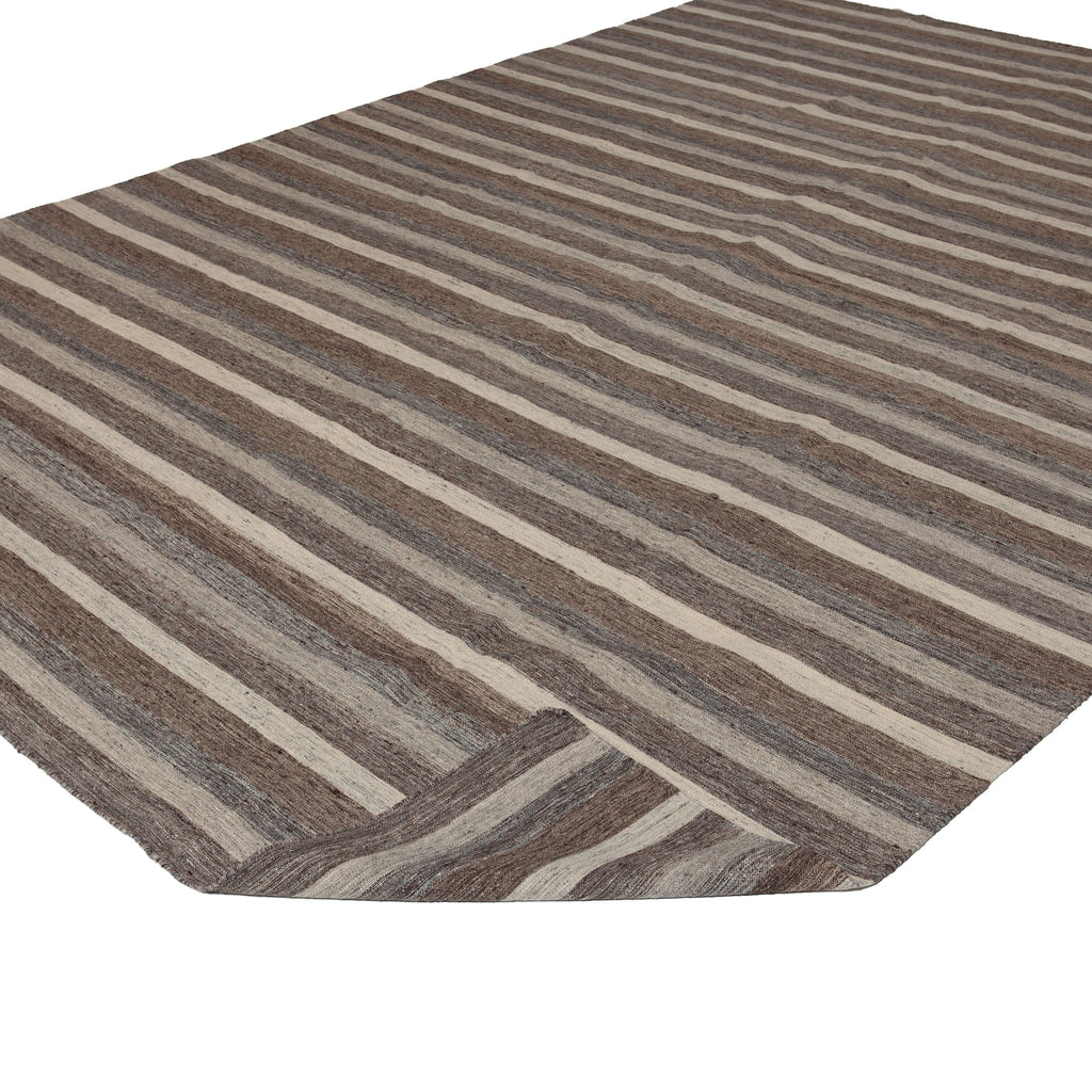 Grey and Brown Striped Modern Silk Rug - 9' x 12' Default Title