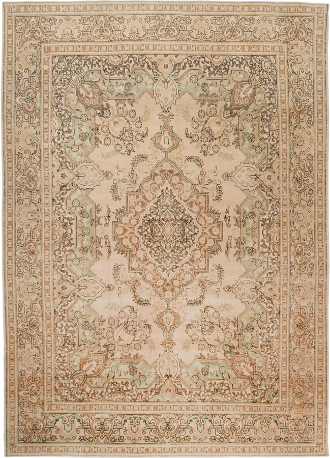 Beige Traditional Wool Rug - 9'9