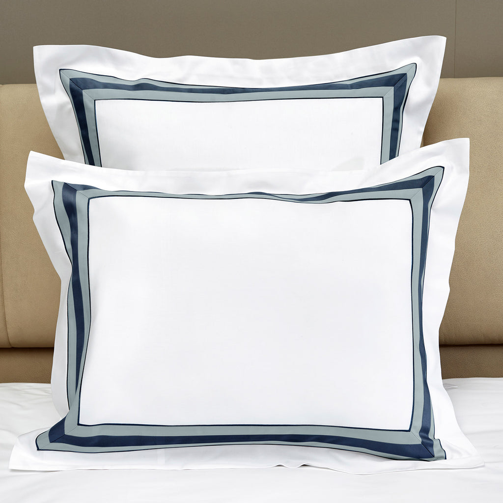 Dimora Duvet & Shams, White/Midnight Blue Pillow Sham / Standard