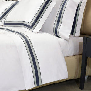 Dimora Sheets & Pillowcases, White/Midnight Blue Flat Sheet / King - hover
