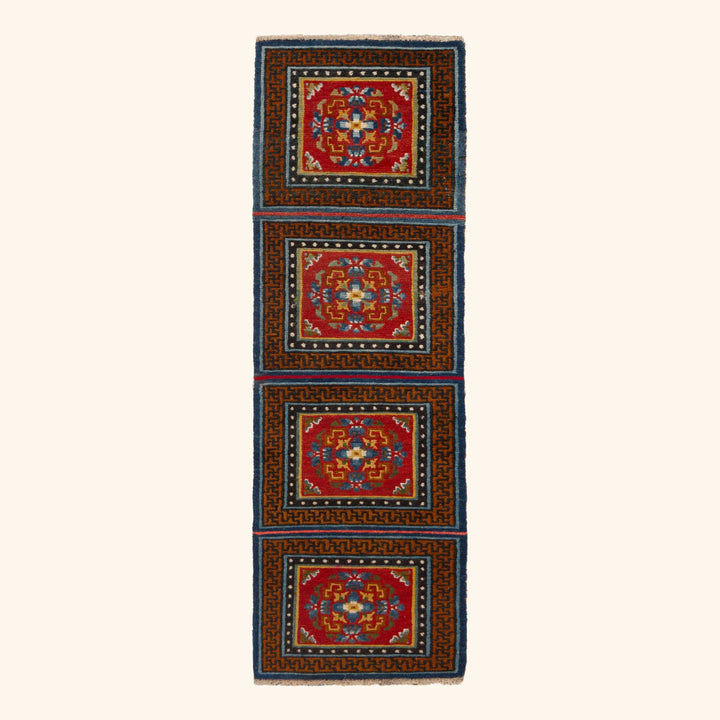 Red Vintage Traditional Tibetan Wool Rug - 2'5" x 6'6"
