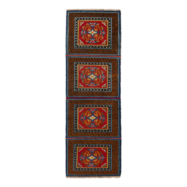 Red Vintage Traditional Tibetan Wool Rug - 2'5" x 6'6"