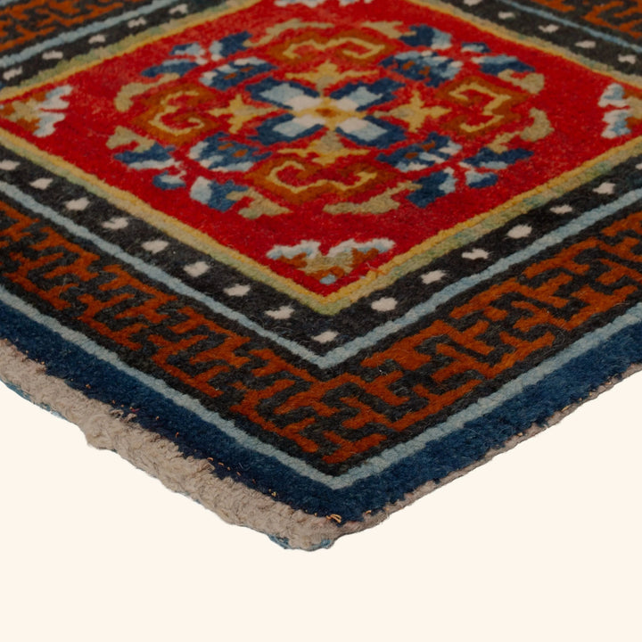 Red Vintage Traditional Tibetan Wool Rug - 2'5" x 6'6"