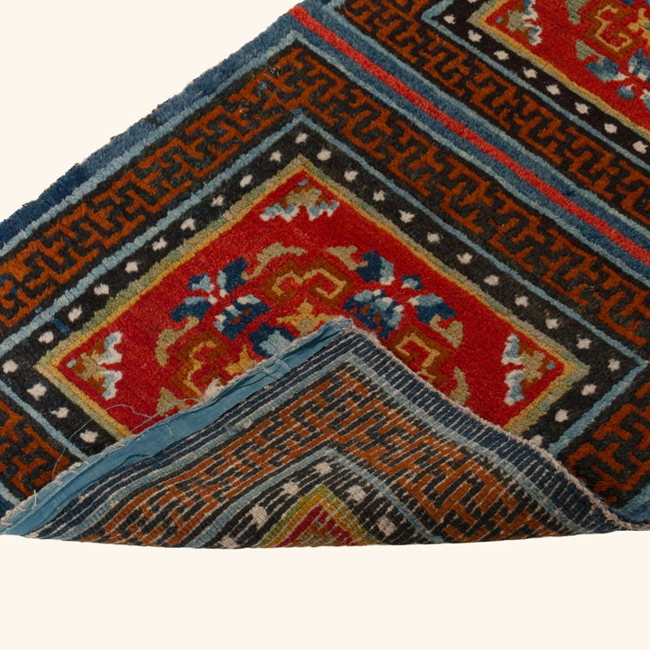 Red Vintage Traditional Tibetan Wool Rug - 2'5" x 6'6"