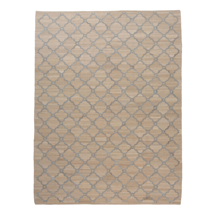Beige Flatweave Wool Rug - 9' x 12'