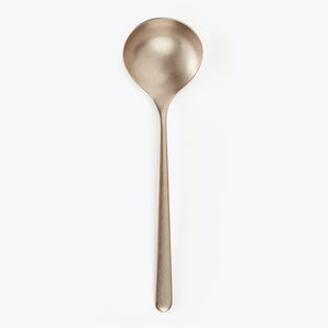 Stainless steel cake server with elongated handle on white background. - hover