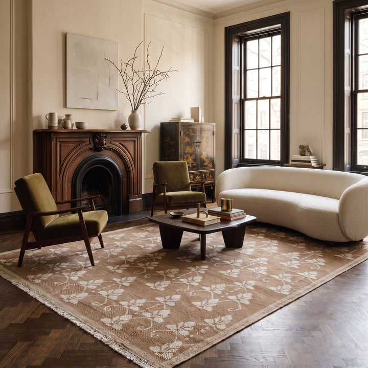 Brown Vintage Traditional Wool Rug - 3'8" x 5'5"