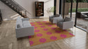 Tan & Pink Floral Dhurrie Cotton Rug - 8'10" x 11'10"