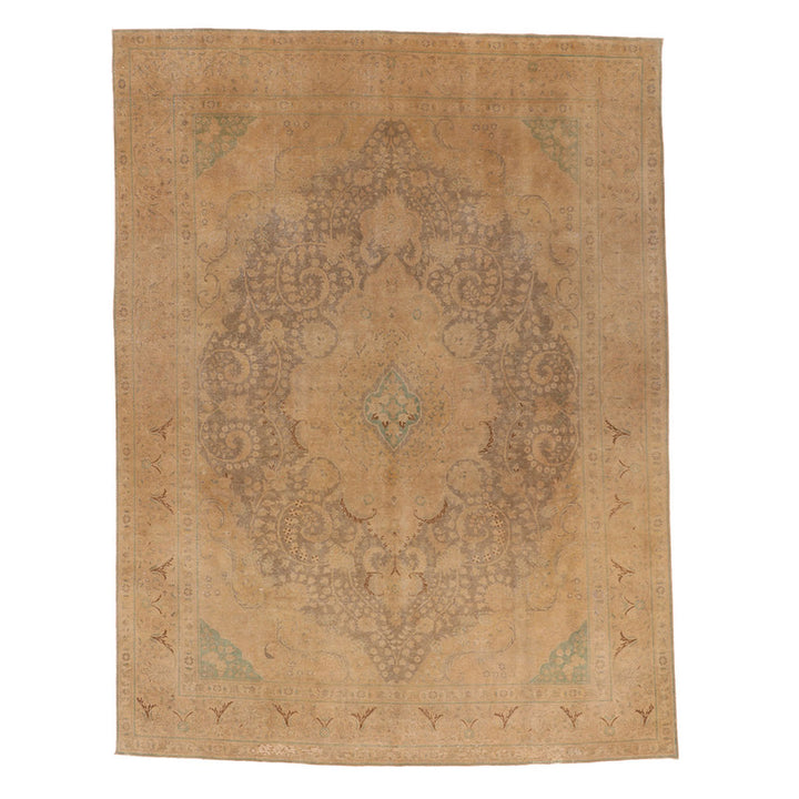 Beige Vintage Traditional Wool Rug - 9'11" x 13'2"